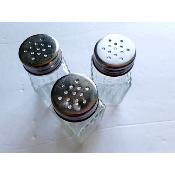 Clear Ribbed Glass Salt & Pepper Spices Jars 3 Ct - Picture 6 of 9